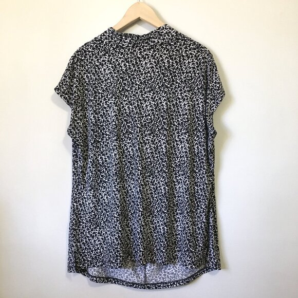 Tan Jay B&W Modular Net Print Cascade Neck Cap Sleeve Stretchy Blouse Top 1X - Picture 2 of 16